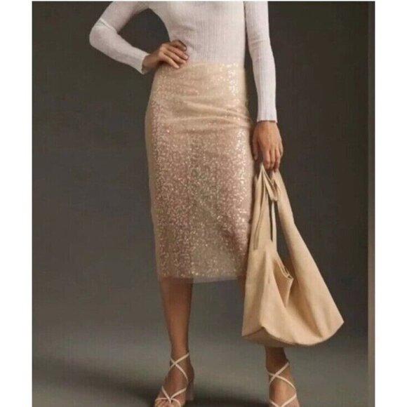 JASON WU Cream Ivory Sheer See Through Sequin Skirt Size 10 - Picture 2 of 7